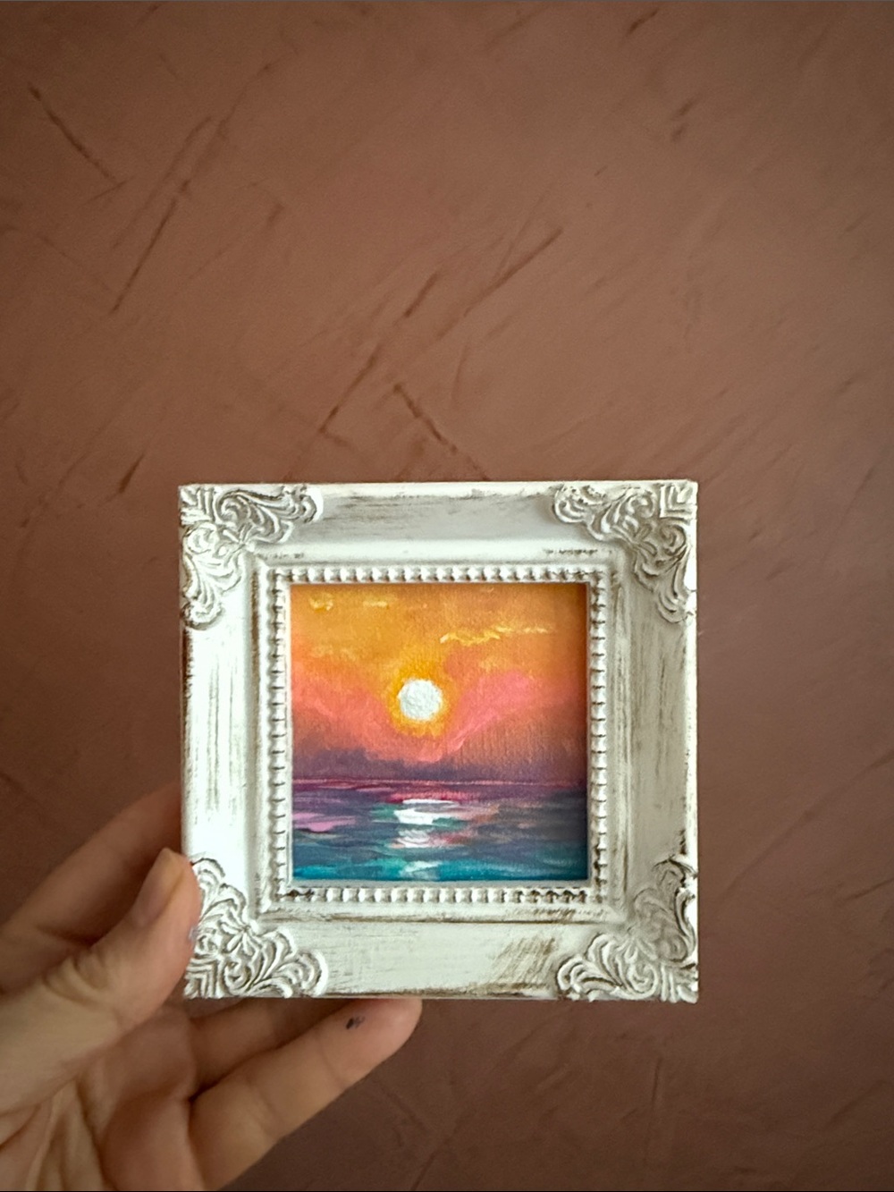 Mini Sunset Seascape Canvas Painting - Orange, Pink & Blue
